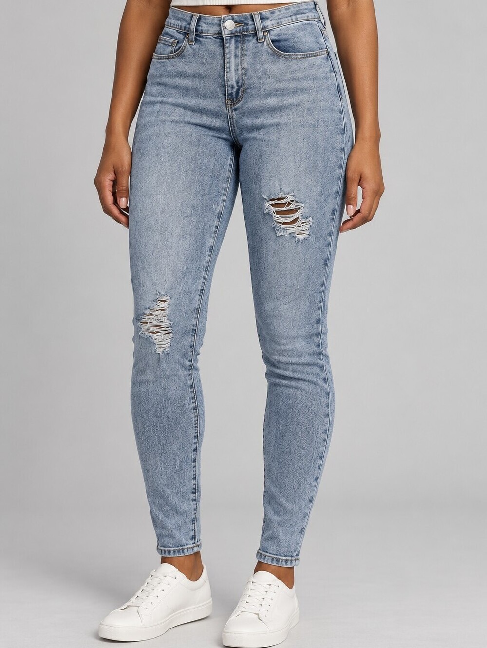 YMI High Rise Skinny Jeans M Light Blue Distressed Denim